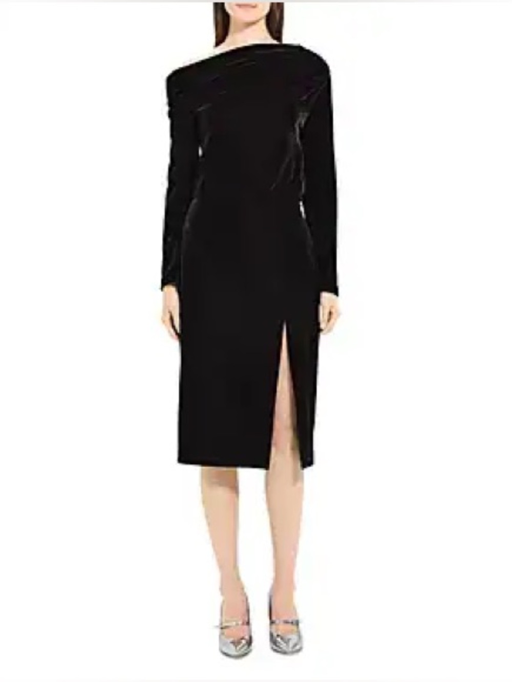 Theory Velvet Asymmetric Off-Shoulder Midi Dress - color Mink (brown/black)